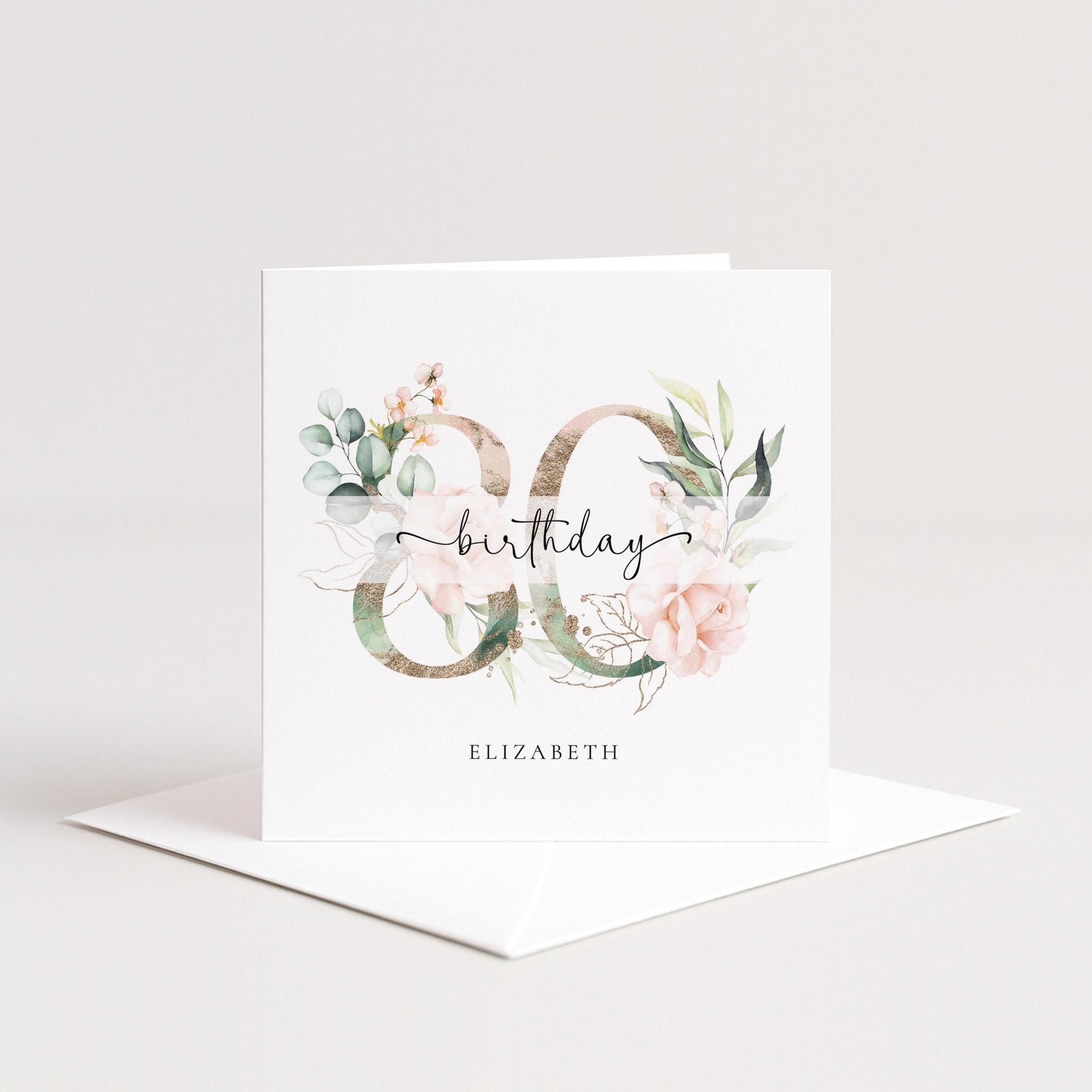 Personalised 80th Birthday Card – Elegant Floral Milestone Keepsake For Grandma - Whimsi Lilley