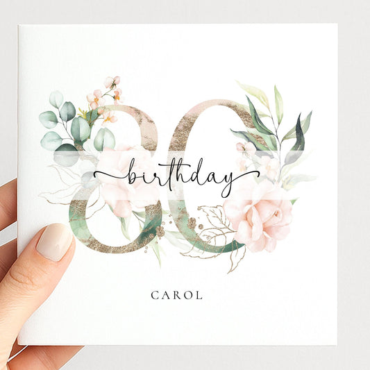 Personalised 80th Birthday Card – Elegant Floral Milestone Keepsake For Grandma - Whimsi Lilley