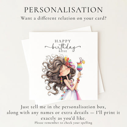 Personalised Birthday Card - Colourful Cocktail Design For Her - Whimsi Lilley