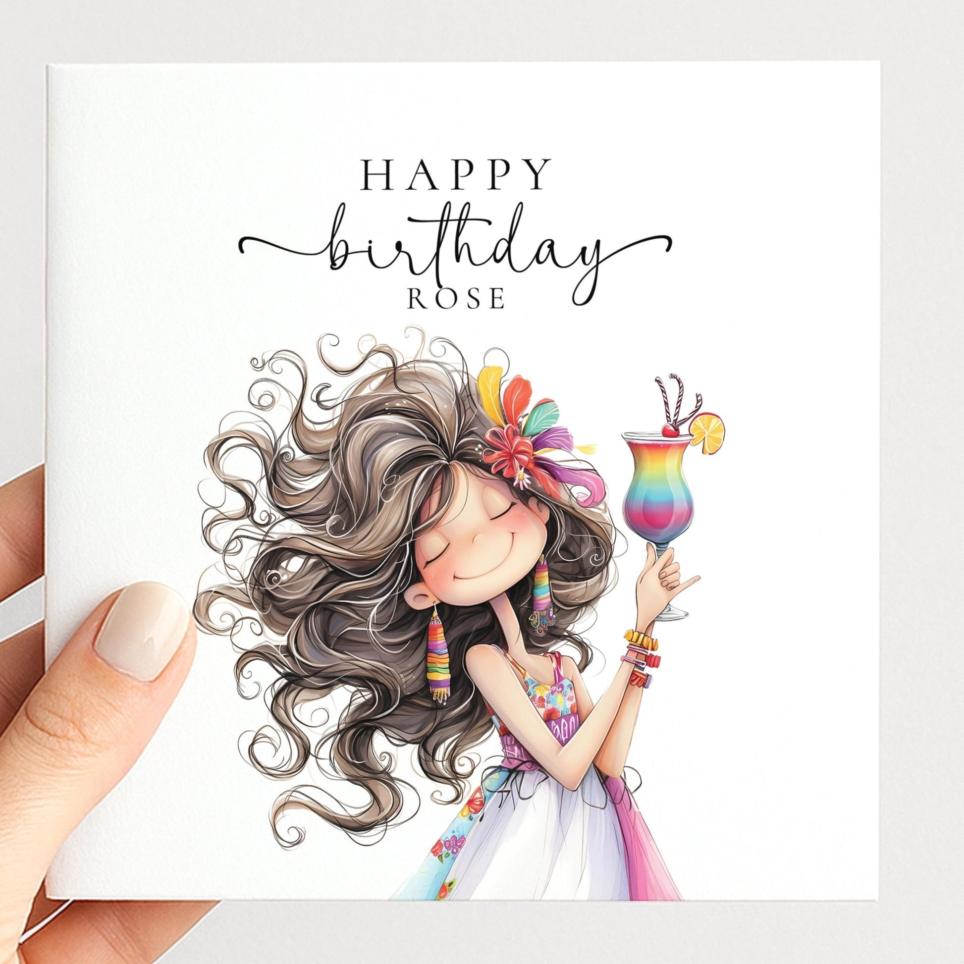 Personalised Birthday Card - Colourful Cocktail Design For Her - Whimsi Lilley