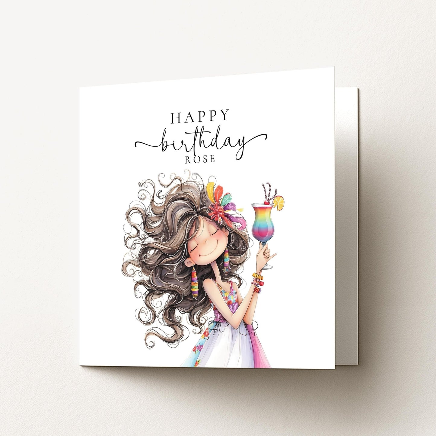 Personalised Birthday Card - Colourful Cocktail Design For Her - Whimsi Lilley