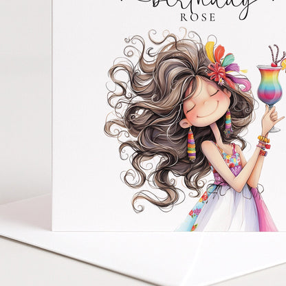 Personalised Birthday Card - Colourful Cocktail Design For Her - Whimsi Lilley