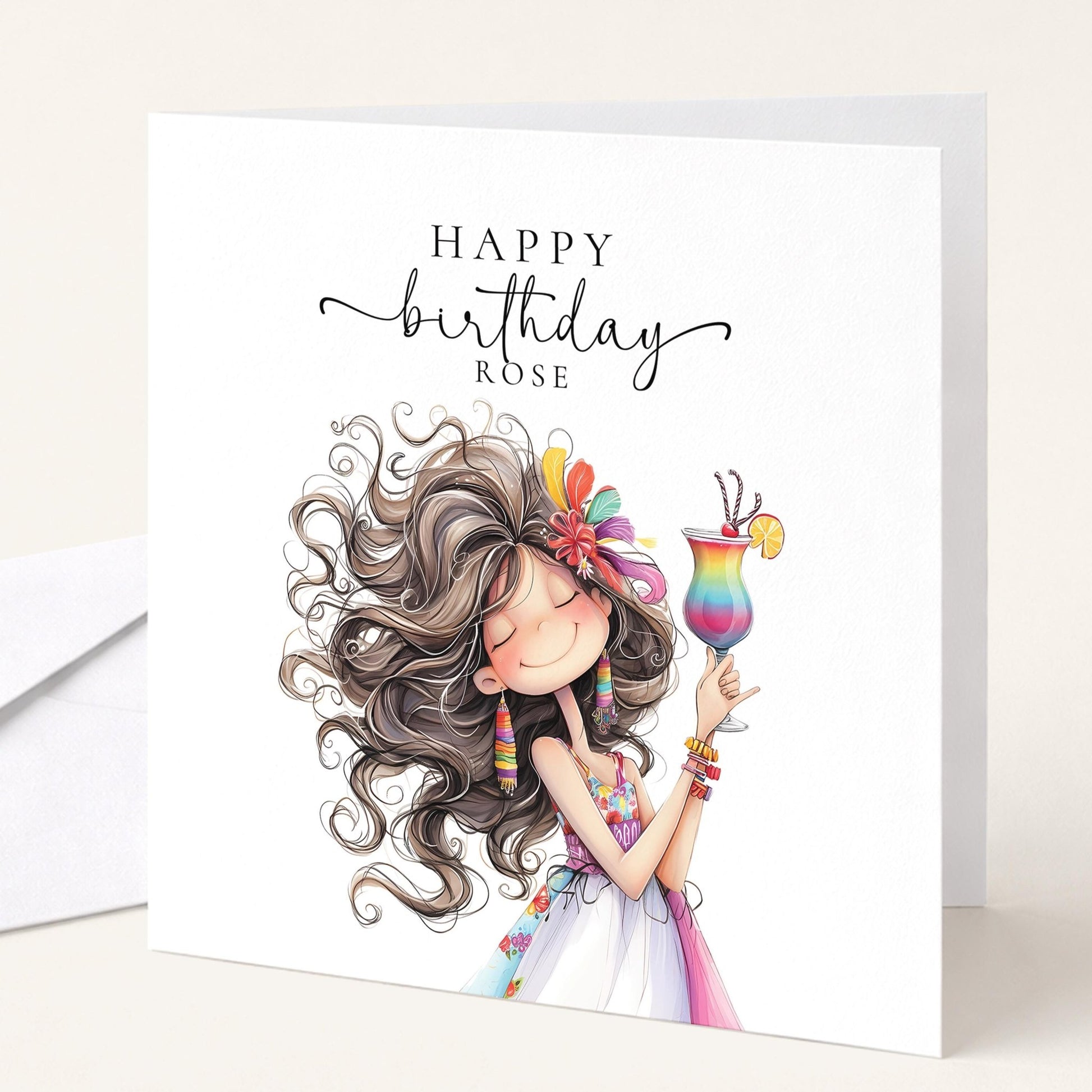 Personalised Birthday Card - Colourful Cocktail Design For Her - Whimsi Lilley