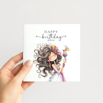 Personalised Birthday Card - Colourful Cocktail Design For Her - Whimsi Lilley