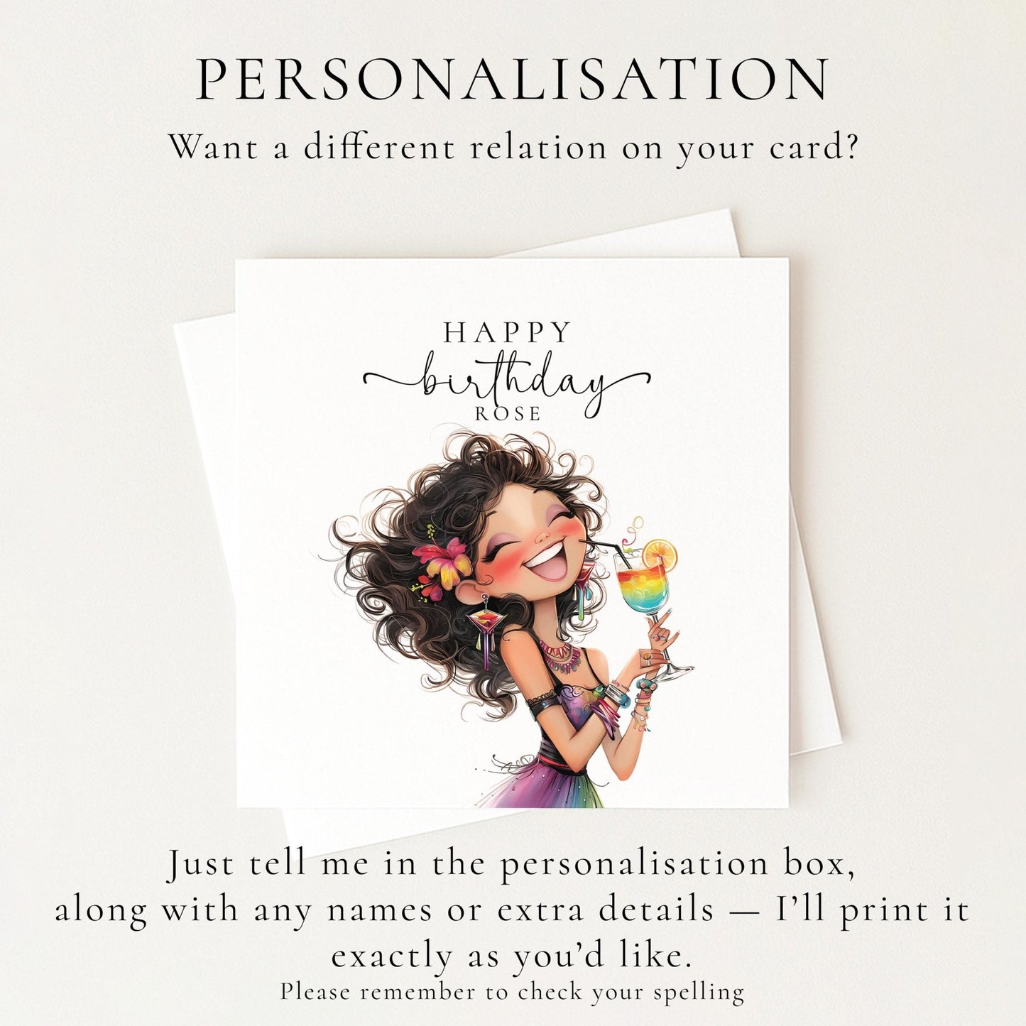 Personalised Birthday Card | Colourful Cocktail Design for Her Celebration - Whimsi Lilley