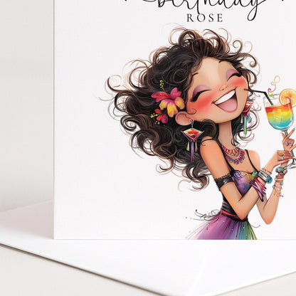 Personalised Birthday Card | Colourful Cocktail Design for Her Celebration - Whimsi Lilley