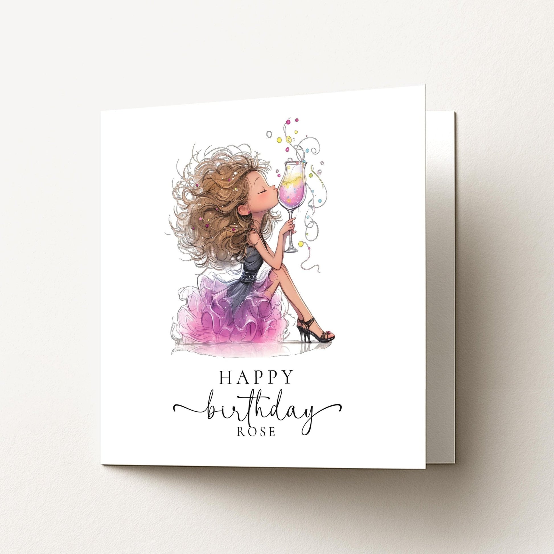 Personalised Birthday Card | Glamorous Stylish Cocktail Design - Whimsi Lilley