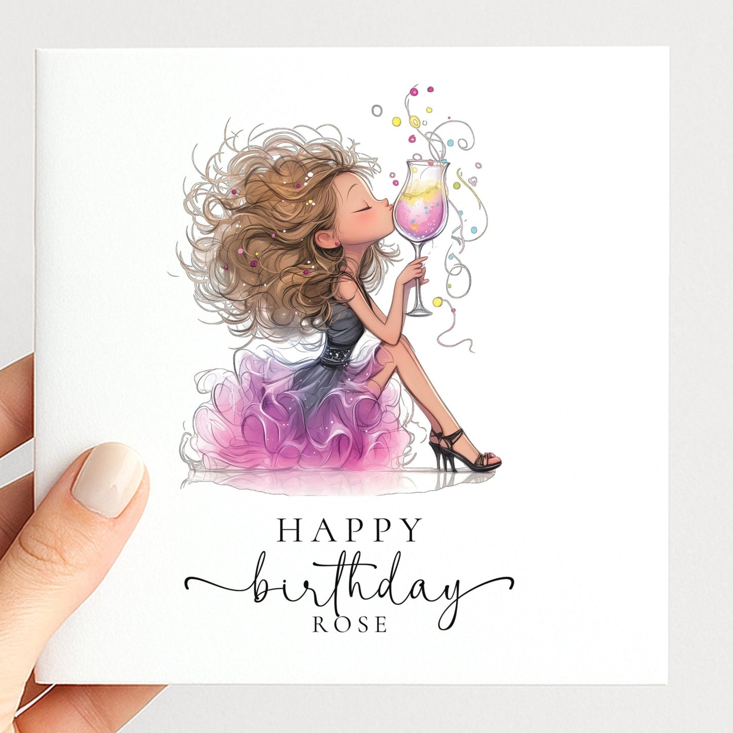Personalised Birthday Card | Glamorous Stylish Cocktail Design - Whimsi Lilley
