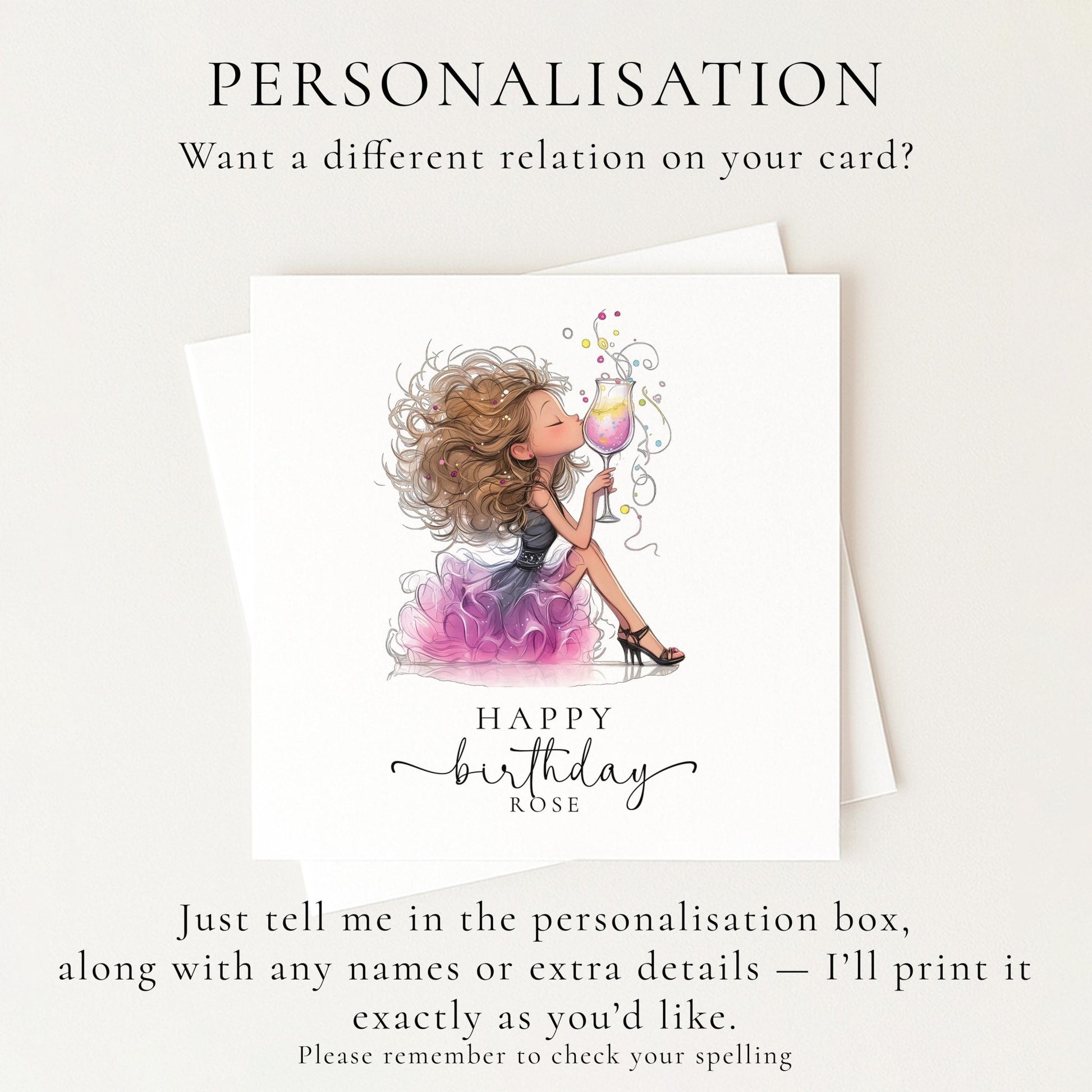 Personalised Birthday Card | Glamorous Stylish Cocktail Design - Whimsi Lilley