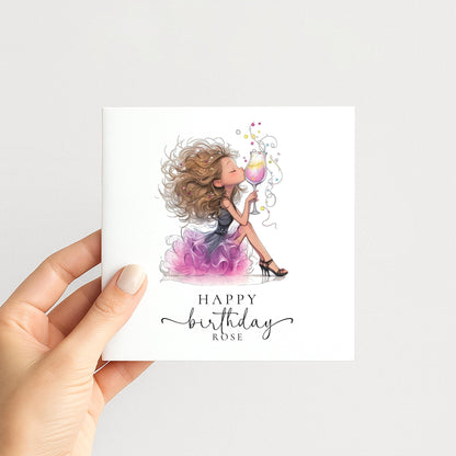 Personalised Birthday Card | Glamorous Stylish Cocktail Design - Whimsi Lilley