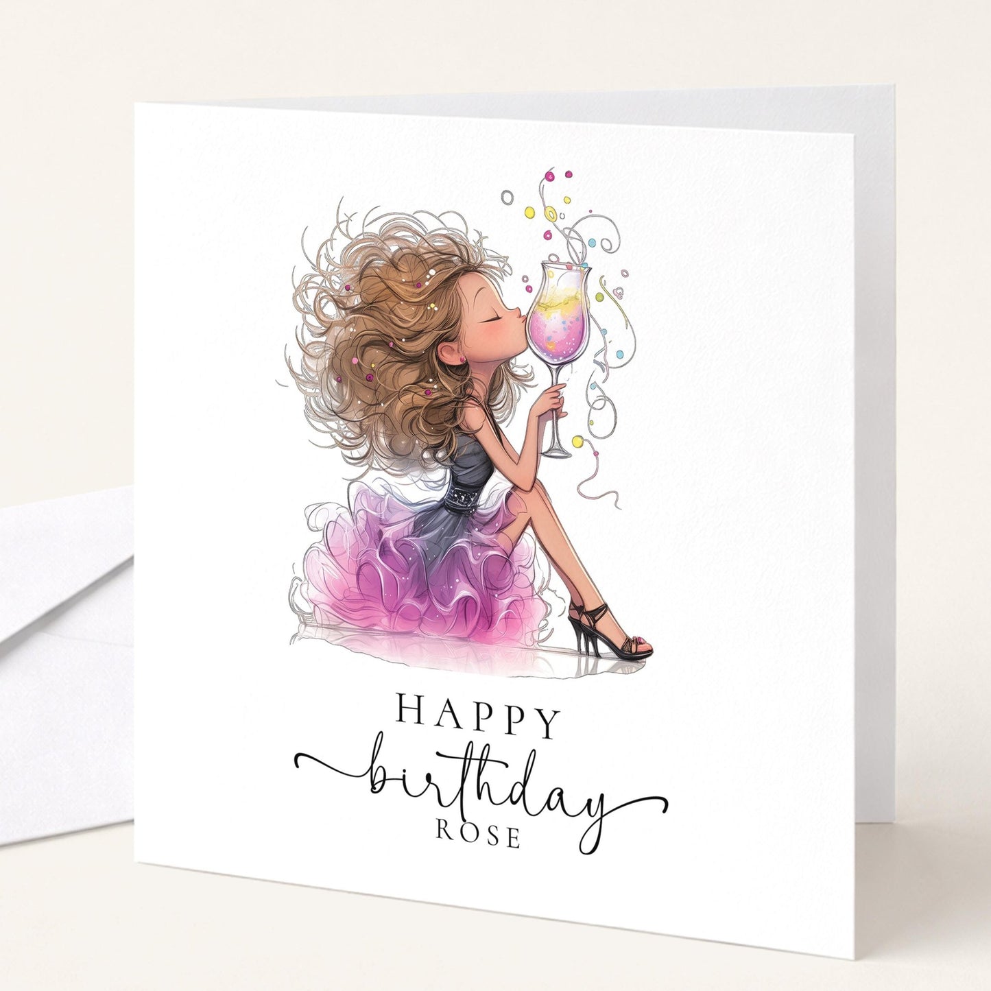 Personalised Birthday Card | Glamorous Stylish Cocktail Design - Whimsi Lilley