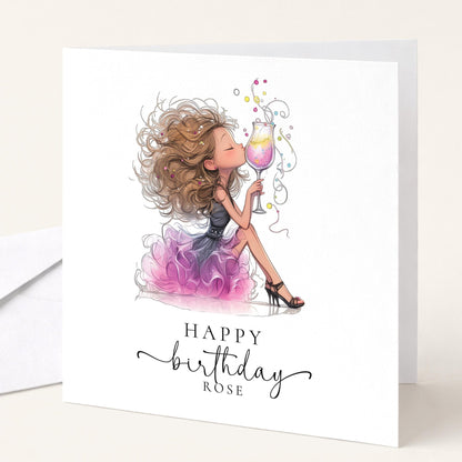 Personalised Birthday Card | Glamorous Stylish Cocktail Design - Whimsi Lilley