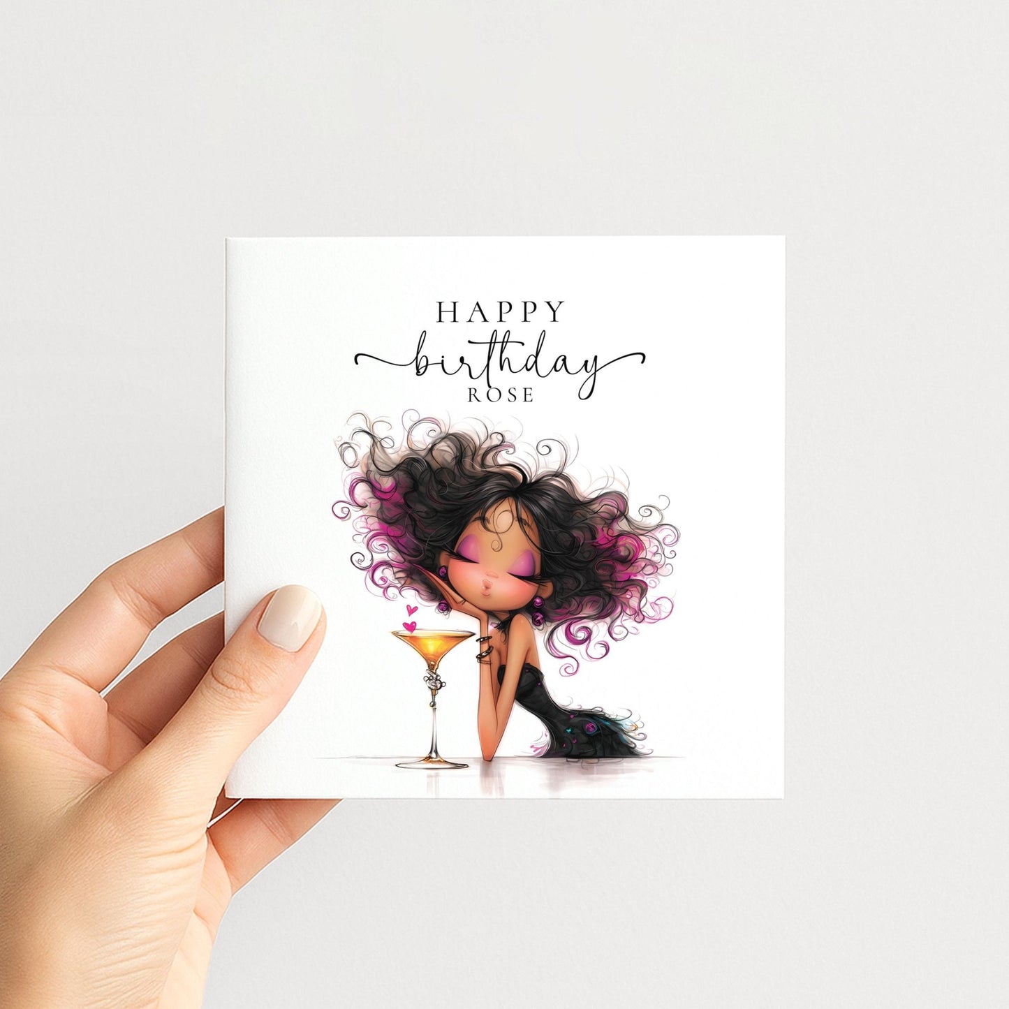 Personalised Birthday Card | Stylish Glam Cocktail Design | Custom Name - Whimsi Lilley