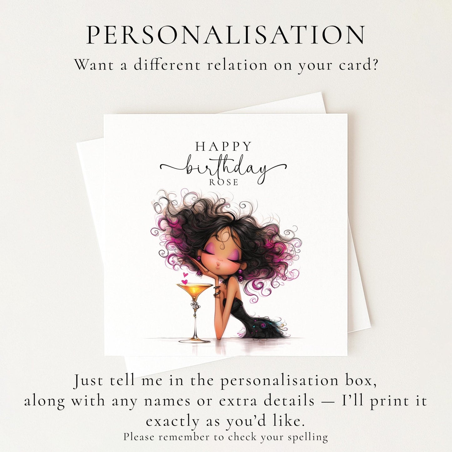 Personalised Birthday Card | Stylish Glam Cocktail Design | Custom Name - Whimsi Lilley