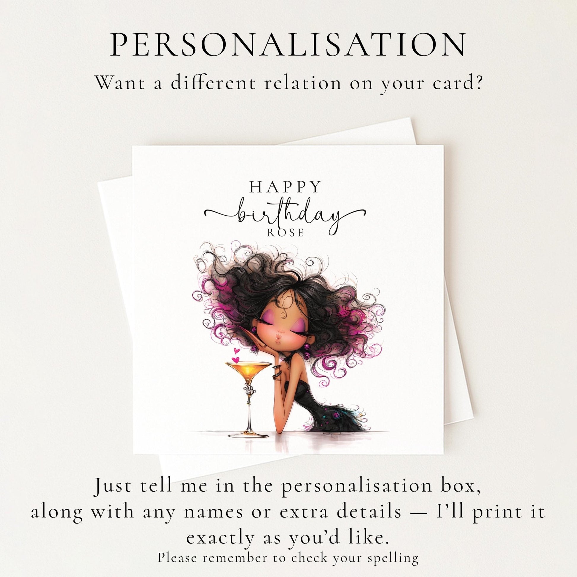 Personalised Birthday Card | Stylish Glam Cocktail Design | Custom Name - Whimsi Lilley