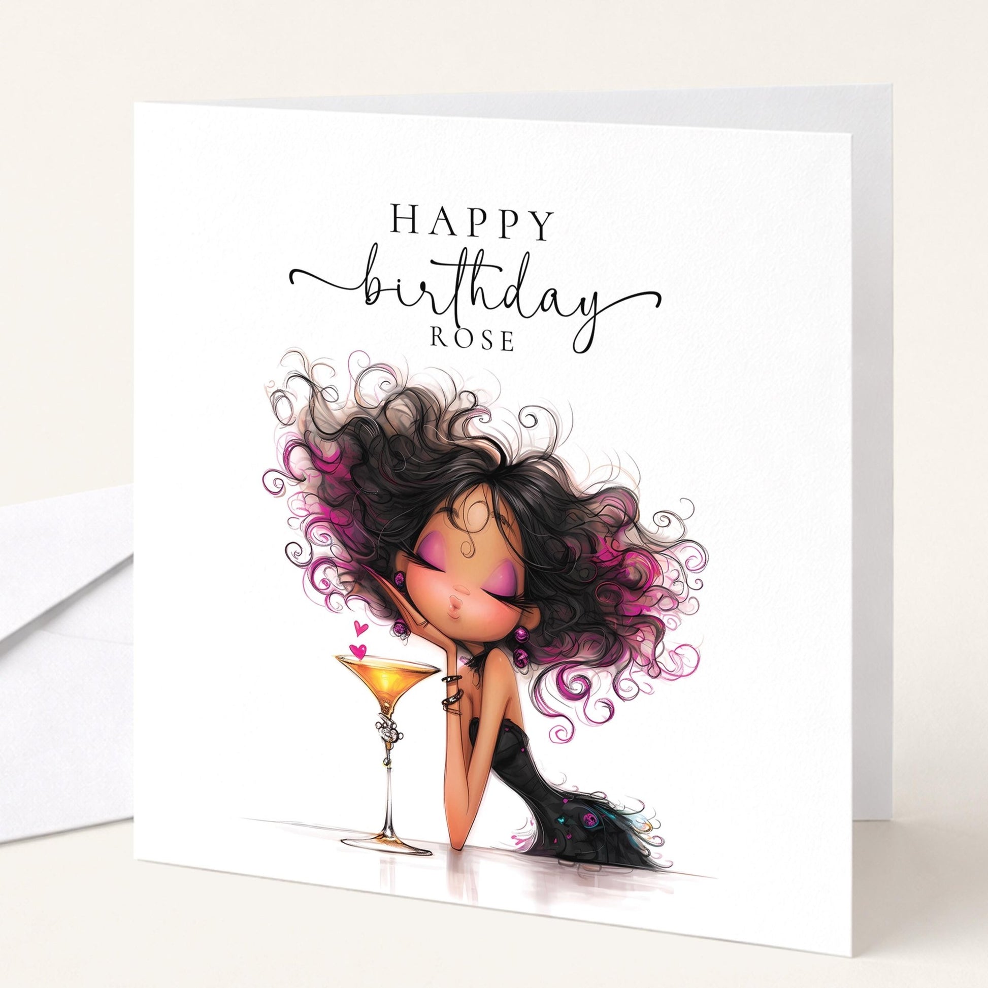 Personalised Birthday Card | Stylish Glam Cocktail Design | Custom Name - Whimsi Lilley