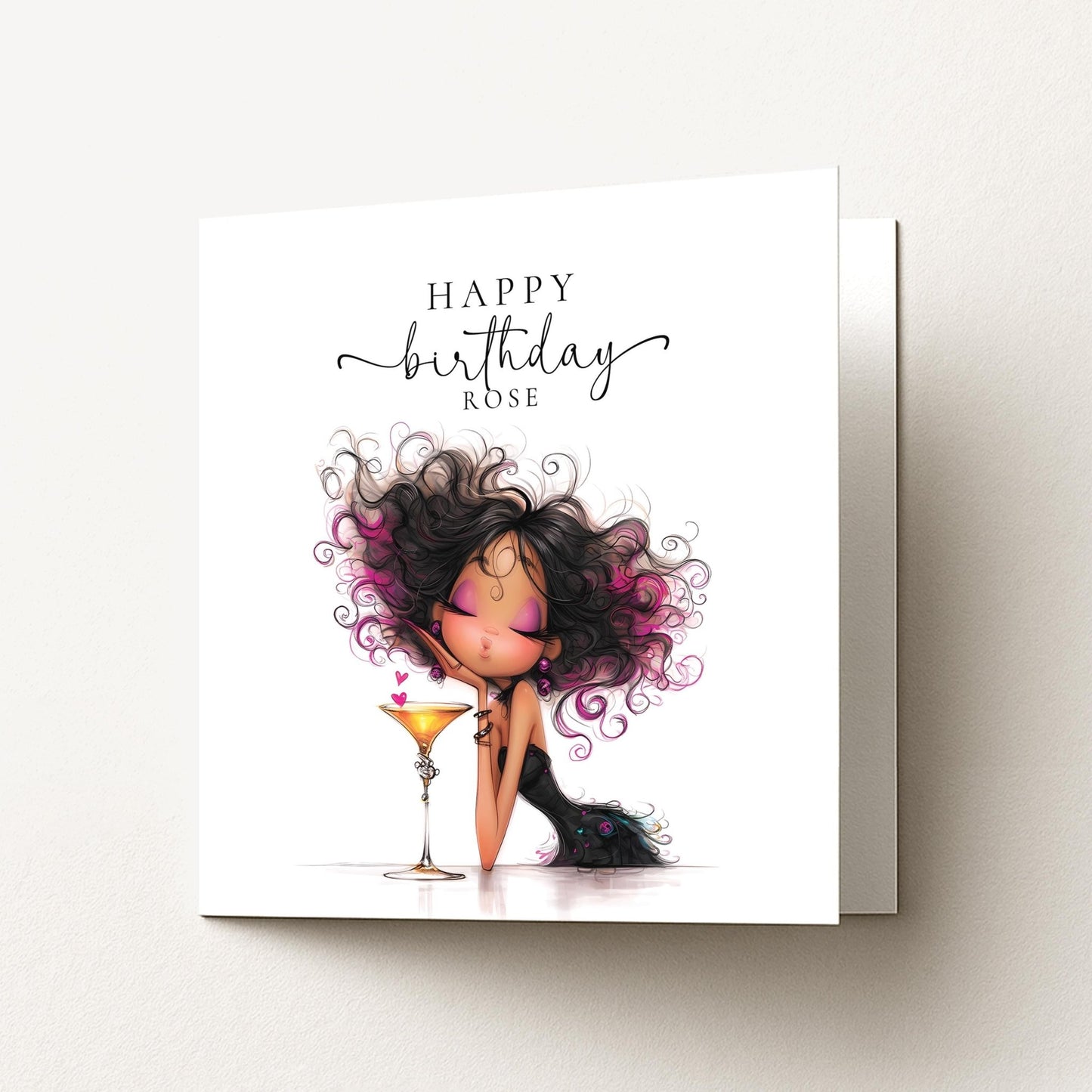 Personalised Birthday Card | Stylish Glam Cocktail Design | Custom Name - Whimsi Lilley