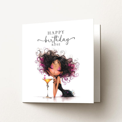 Personalised Birthday Card | Stylish Glam Cocktail Design | Custom Name - Whimsi Lilley
