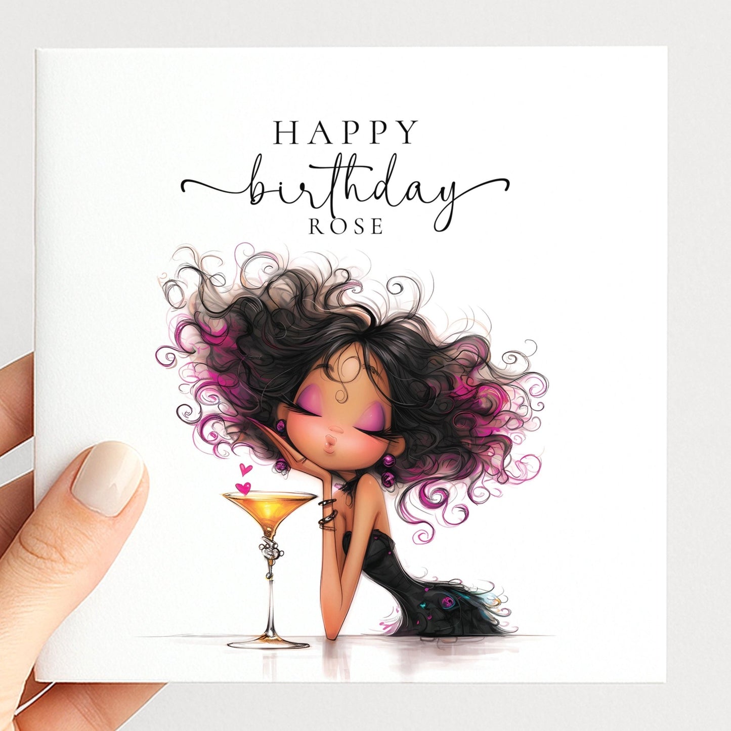 Personalised Birthday Card | Stylish Glam Cocktail Design | Custom Name - Whimsi Lilley