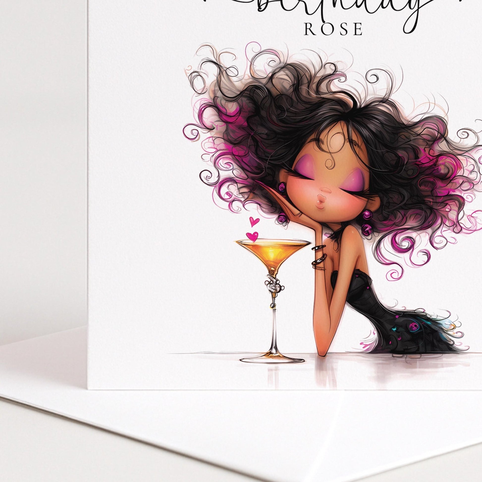 Personalised Birthday Card | Stylish Glam Cocktail Design | Custom Name - Whimsi Lilley