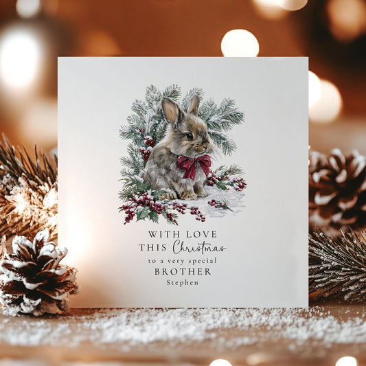Personalised Christmas Card | Custom Brother Holiday Keepsake With Cute Bunny - Whimsi Lilley