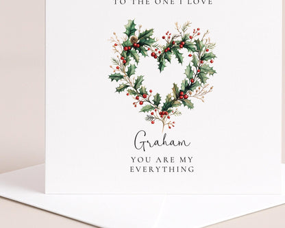Personalised Christmas Card - Romantic Keepsake Holiday Card with Festive Holly Wreath - Whimsi Lilley