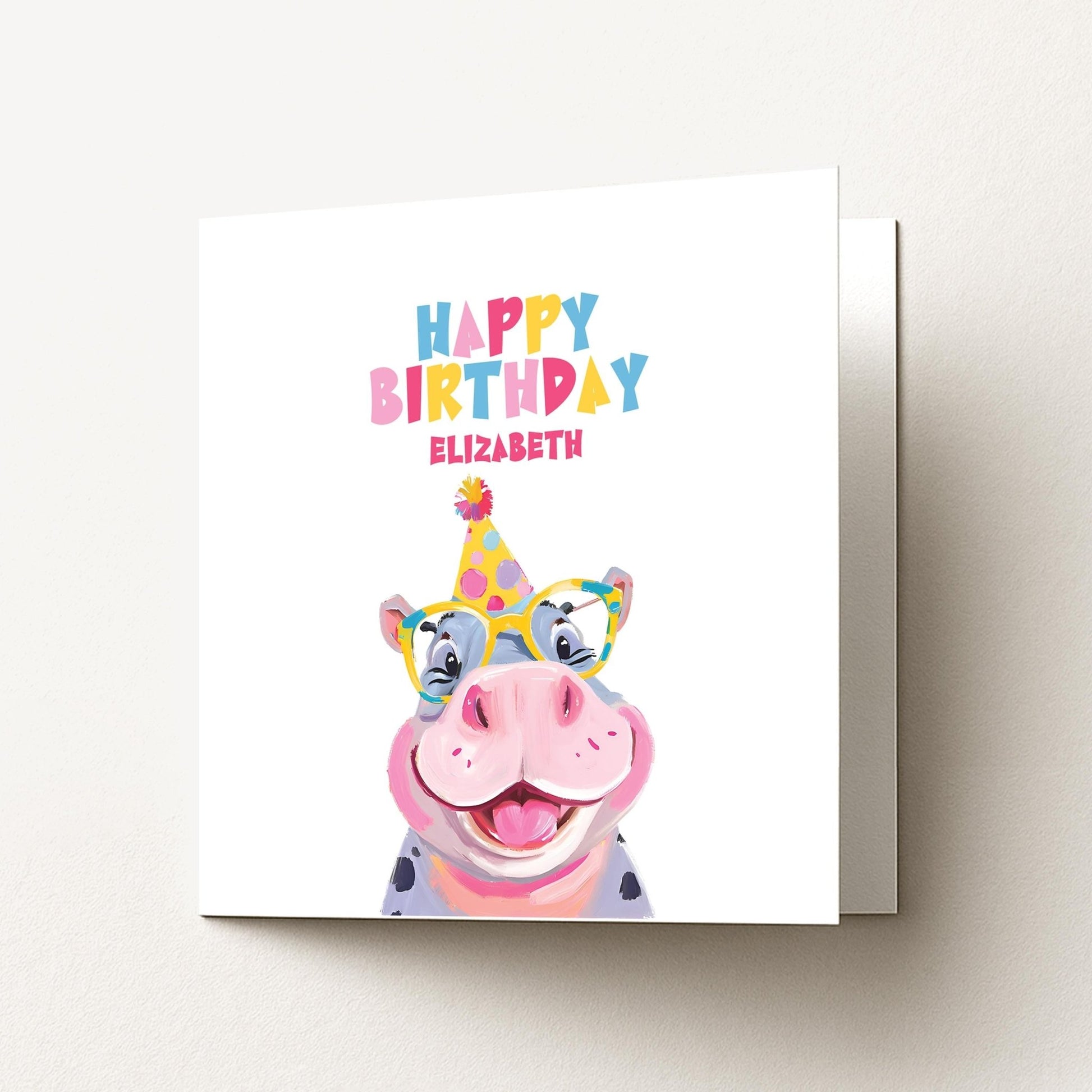 Personalised Hippo Birthday Card - Colourful Kids Card With Matte Finish - Whimsi Lilley