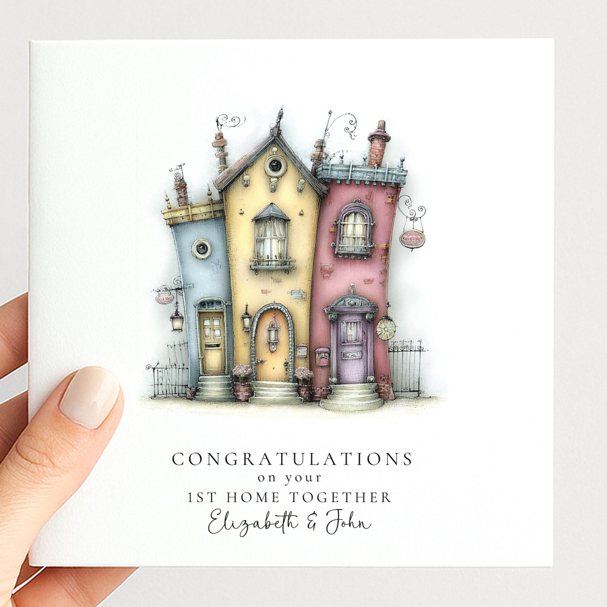 Personalised New Home Card – Colourful House Illustration | Matte Finish Card - Whimsi Lilley