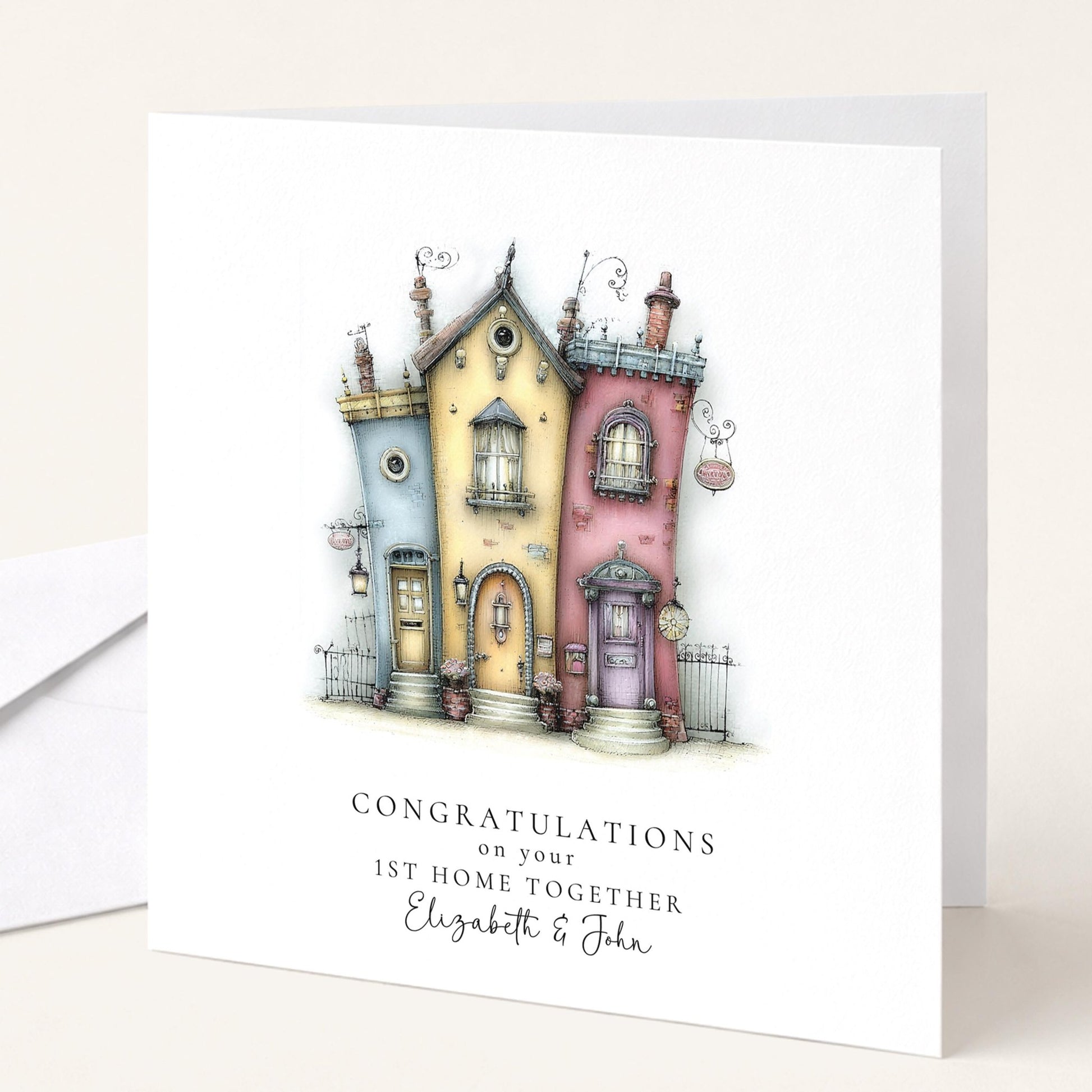 Personalised New Home Card – Colourful House Illustration | Matte Finish Card - Whimsi Lilley