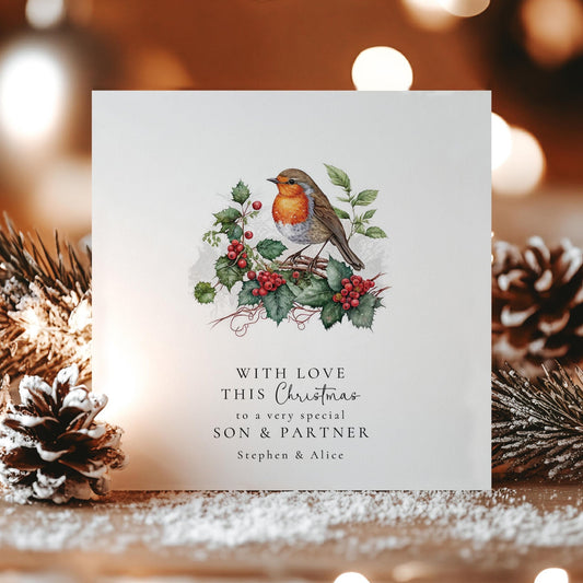 Personalised Robin Christmas Card – Custom Xmas Card for Son And Partner - Whimsi Lilley