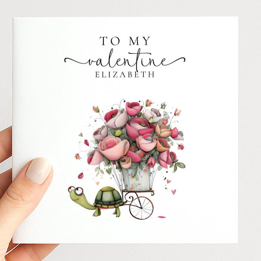 Personalised Valentine Card – Cute Turtle Bouquet Design Matte Finish Card - Whimsi Lilley