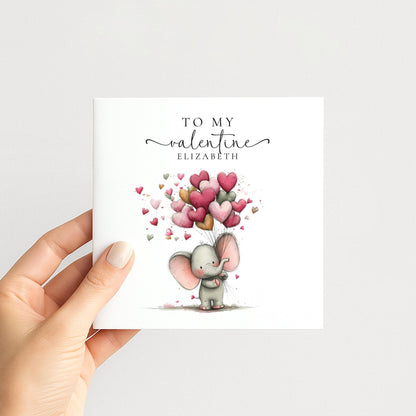 Personalised Valentine Card – Elephant Valentine Card With Heart Balloon Design - Whimsi Lilley