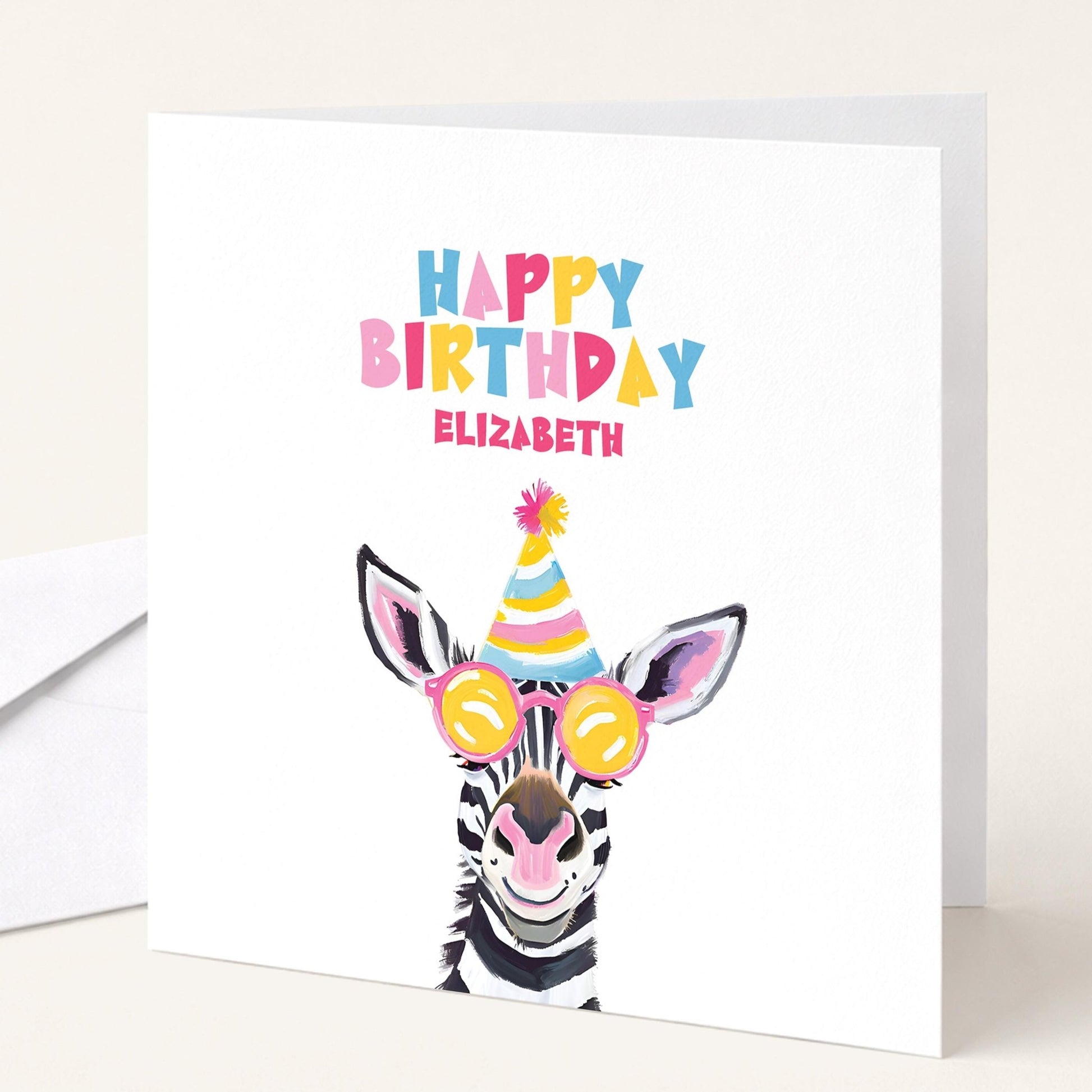 Personalised Zebra Card – Colourful Birthday Keepsake For Kids With Custom Name - Whimsi Lilley