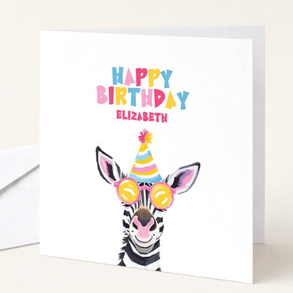Personalised Zebra Card – Colourful Birthday Keepsake For Kids With Custom Name - Whimsi Lilley