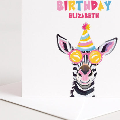 Personalised Zebra Card – Colourful Birthday Keepsake For Kids With Custom Name - Whimsi Lilley