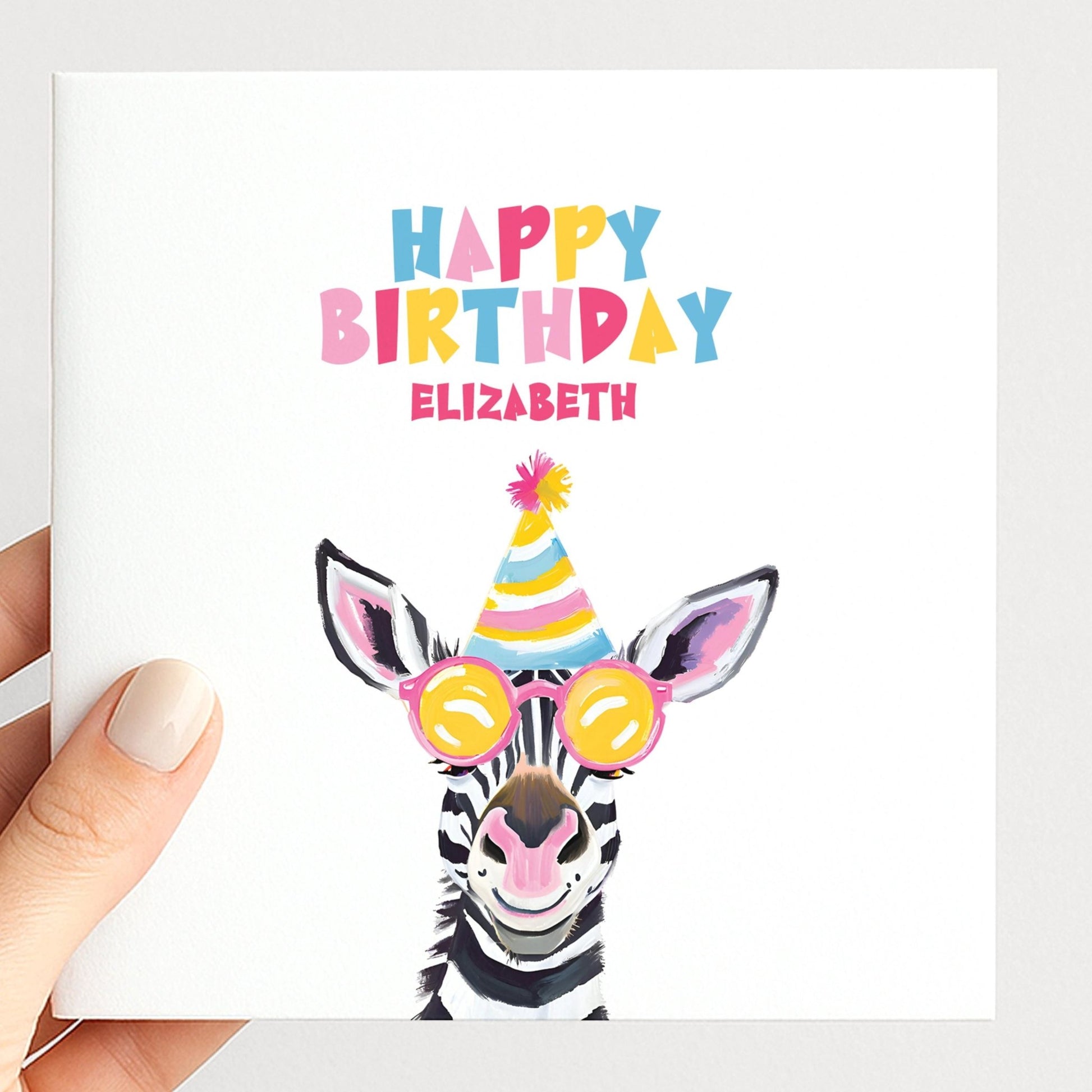 Personalised Zebra Card – Colourful Birthday Keepsake For Kids With Custom Name - Whimsi Lilley