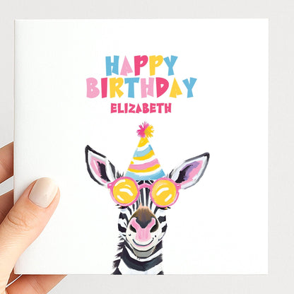 Personalised Zebra Card – Colourful Birthday Keepsake For Kids With Custom Name - Whimsi Lilley