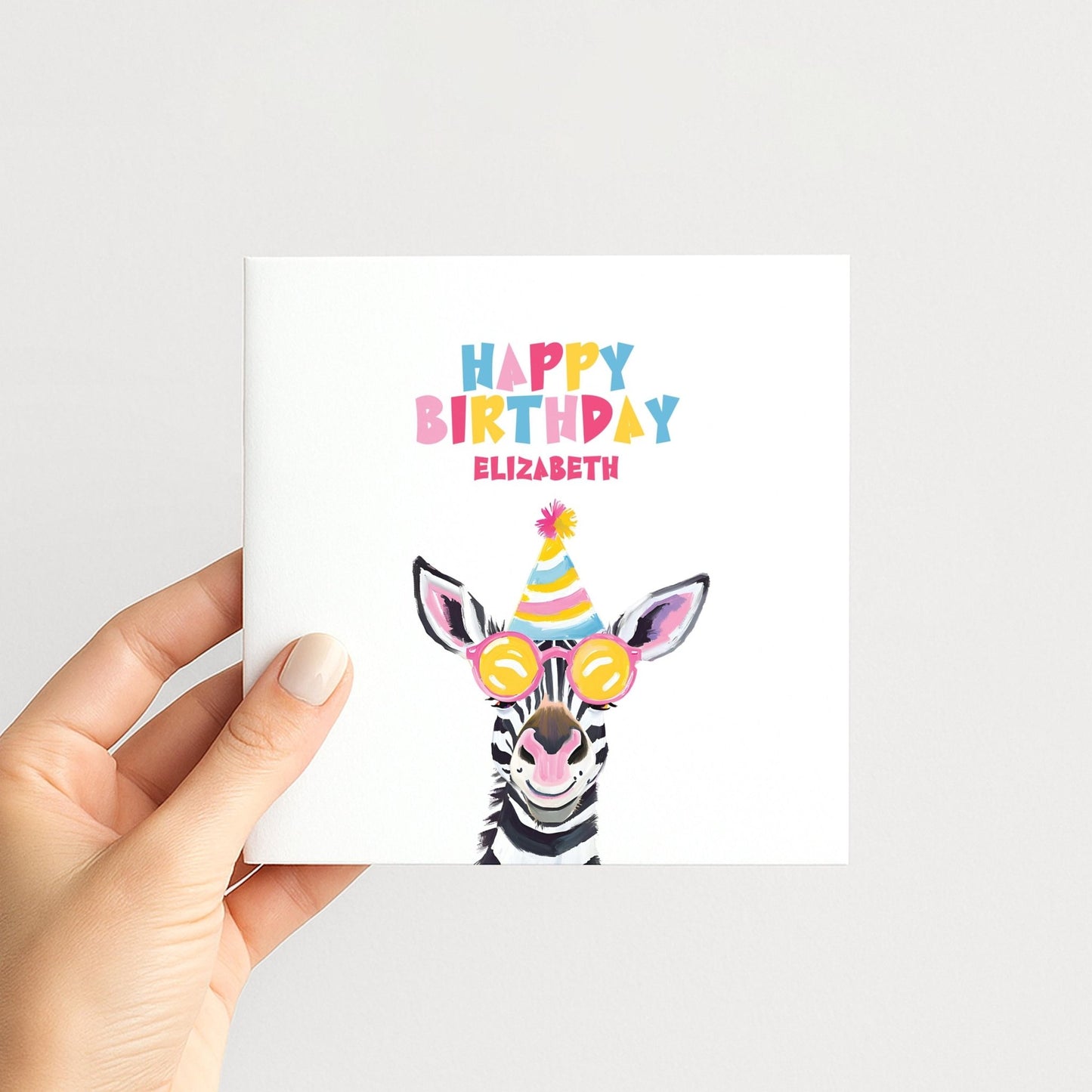 Personalised Zebra Card – Colourful Birthday Keepsake For Kids With Custom Name - Whimsi Lilley