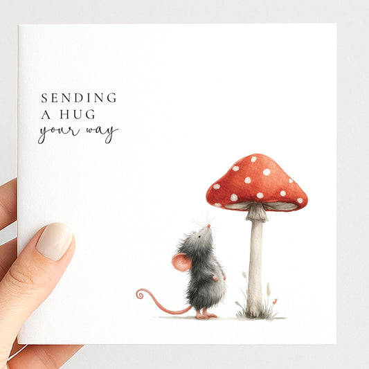 Sending A Hug Card – Comfort Card With Cute Woodland Mouse Design - Whimsi Lilley