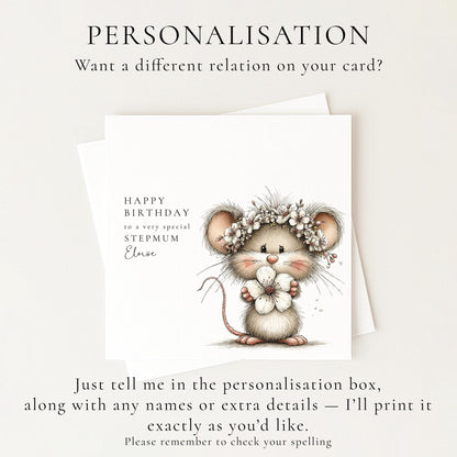Stepmum Birthday Card – Personalised Custom Name Greeting Card - Whimsi Lilley