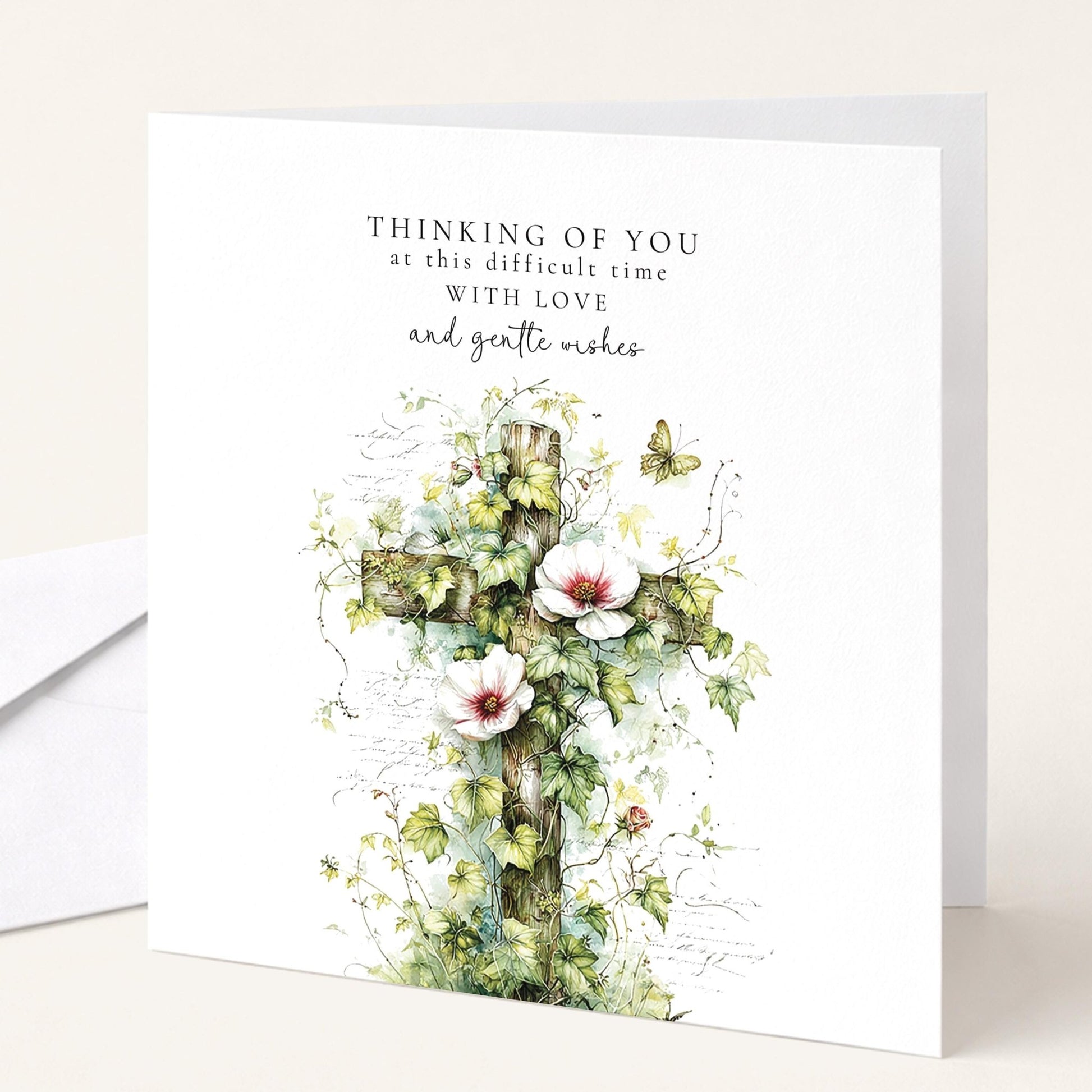 Sympathy Card - Thinking of You Bereavement Cross With Gentle Comfort - Whimsi Lilley