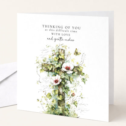 Sympathy Card - Thinking of You Bereavement Cross With Gentle Comfort - Whimsi Lilley