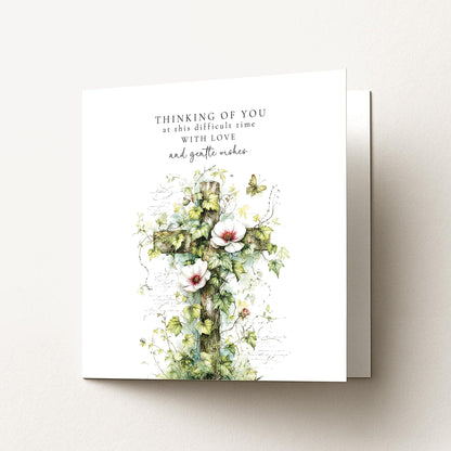 Sympathy Card - Thinking of You Bereavement Cross With Gentle Comfort - Whimsi Lilley