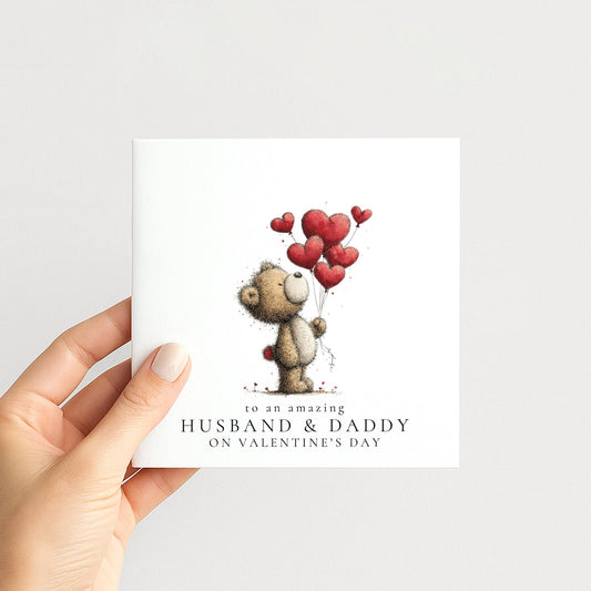 Valentines Husband Card - Personalised Cute Dad Valentine With Heart Balloons - Whimsi Lilley