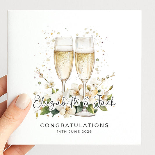 Wedding Congratulations Card – Personalised Champagne Wedding Keepsake With Floral Design - Whimsi Lilley
