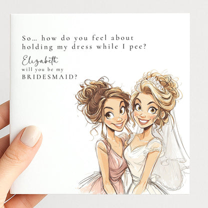 Blonde bride will you be my bridesmaid card from Whimsi Lilley featuring a heartfelt message and floral design.